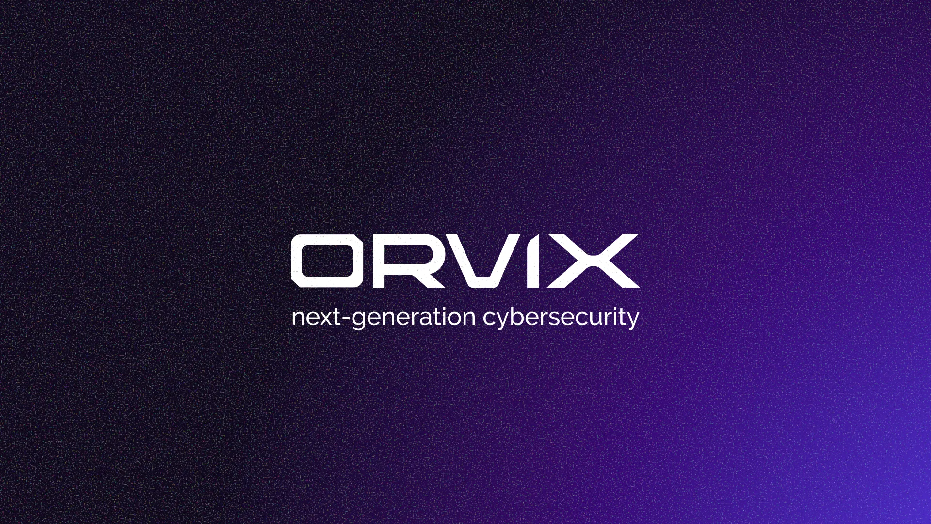The Orvix logo and the tagline “next-generation cybersecurity” in white on a dark gradient fading to violet, the title card of the Orvix animated explainer video